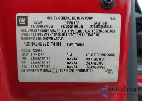 2002 Chevrolet Silverado 2500Hd from USA, damaged, VIN 1GCHK24U22E174101